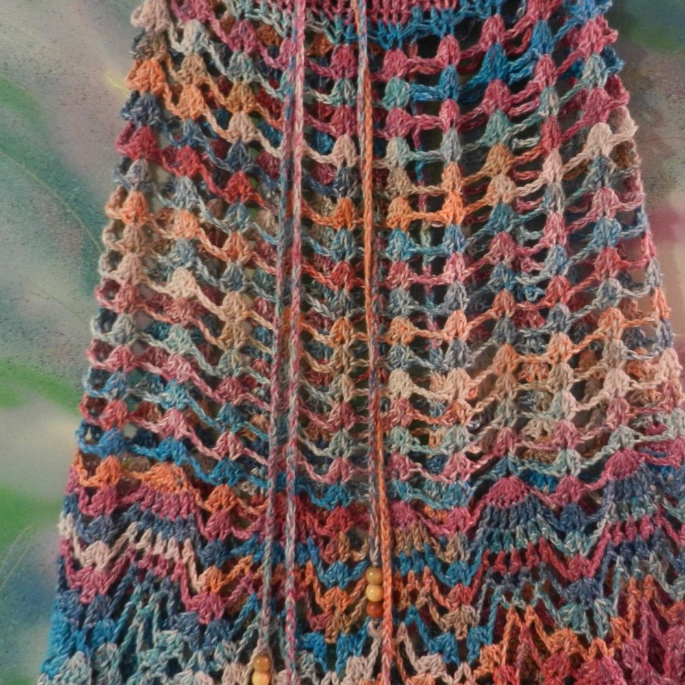 OOAK crochet boho mermaid skirt swim coverup custom handcrafted rose teal citrus - Picture 4 of 16